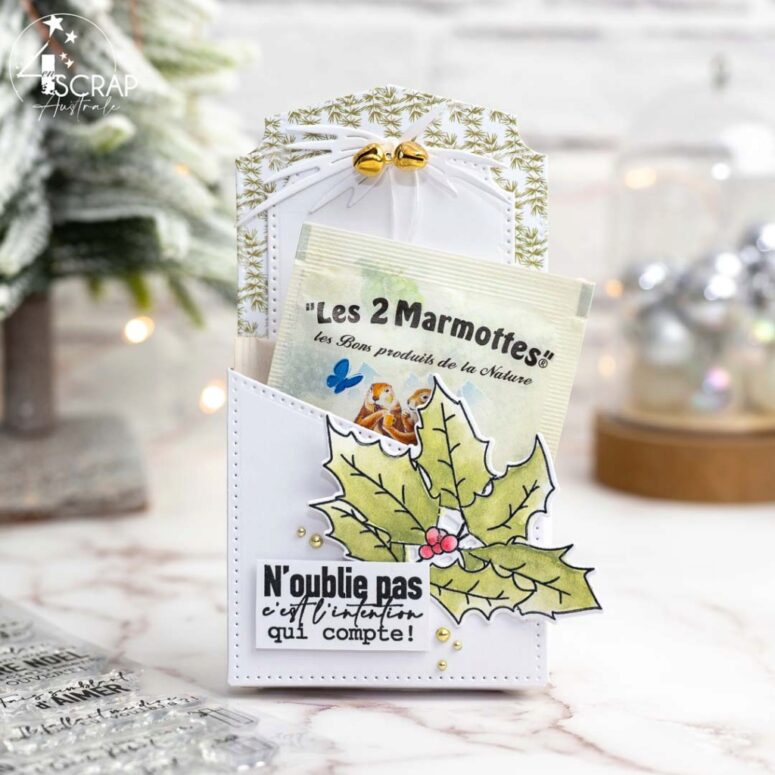 Création d'une étiquette cadeau pochette pour y glisser du thé ou une gourmandise. Idéale pour les cadeaux d'invités pendant les fêtes de fin d'année.