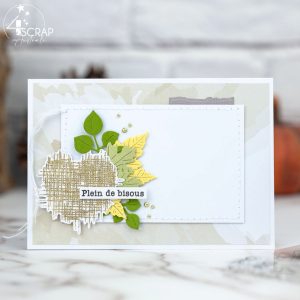 Création d'une carte d'anniversaire avec coeur street art embossé et quelques feuillages d'automne de 4enscrap.