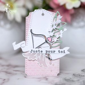 création d'une étiquette cadeau de saint valentin avec coeur et ailes de cupidon de 4enscrap.