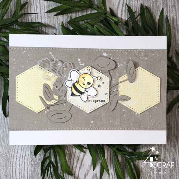 Carte de scrapbooking gris et jaune avec des abeilles