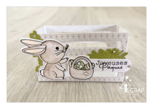 Petite caisse, boîte, panier en scrapbooking avec une petit lapin de paques tout mignon.